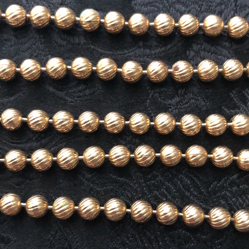 Goldtone Metallic Etched Ball Necklace 36" - Picture 2 of 4
